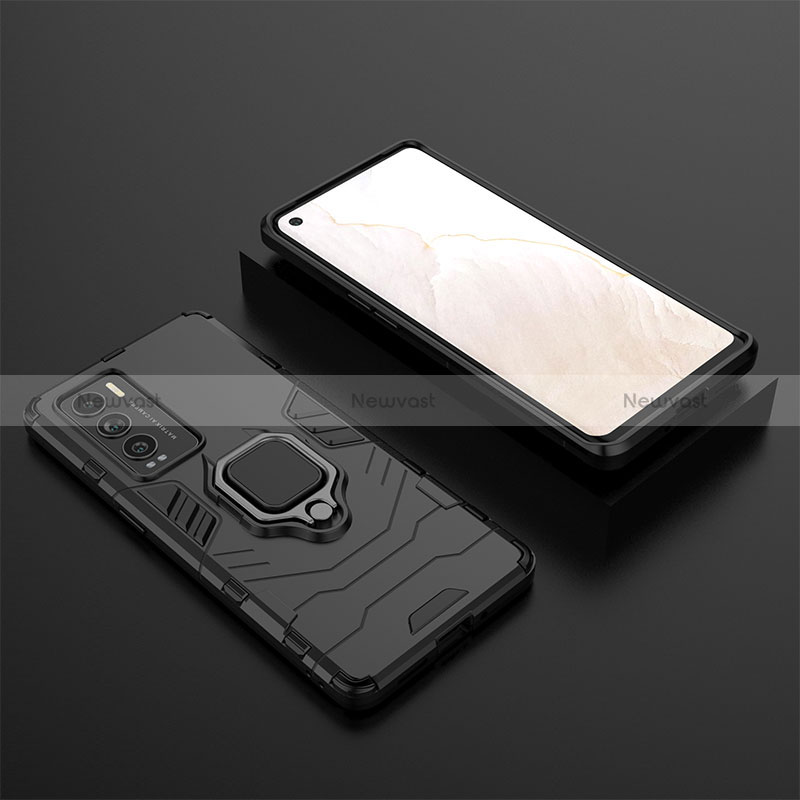 Silicone Matte Finish and Plastic Back Cover Case with Magnetic Finger Ring Stand KC2 for Realme GT Master Explorer 5G