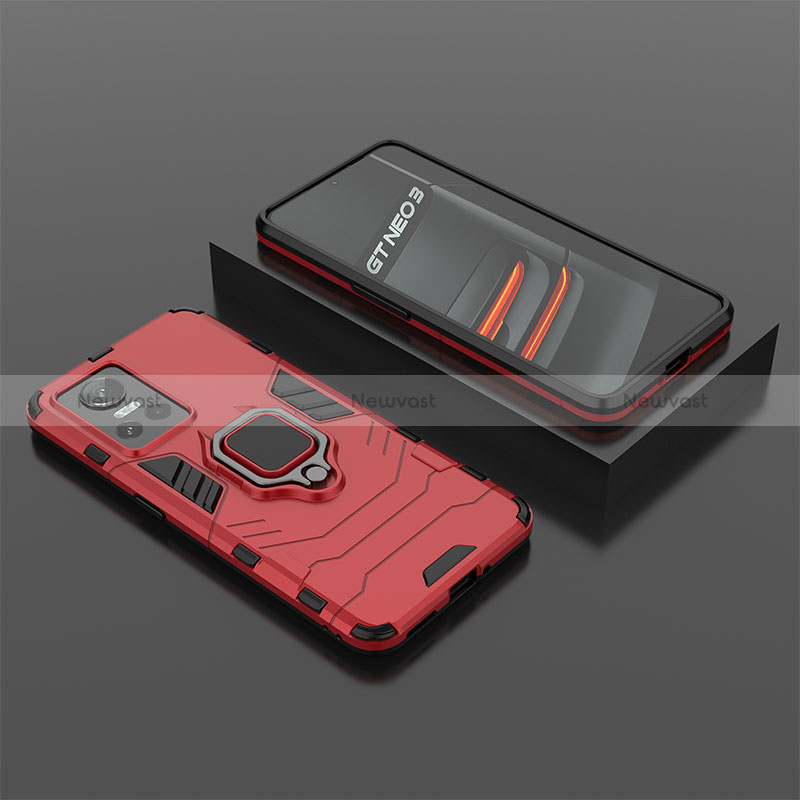 Silicone Matte Finish and Plastic Back Cover Case with Magnetic Finger Ring Stand KC2 for Realme GT Neo3 5G