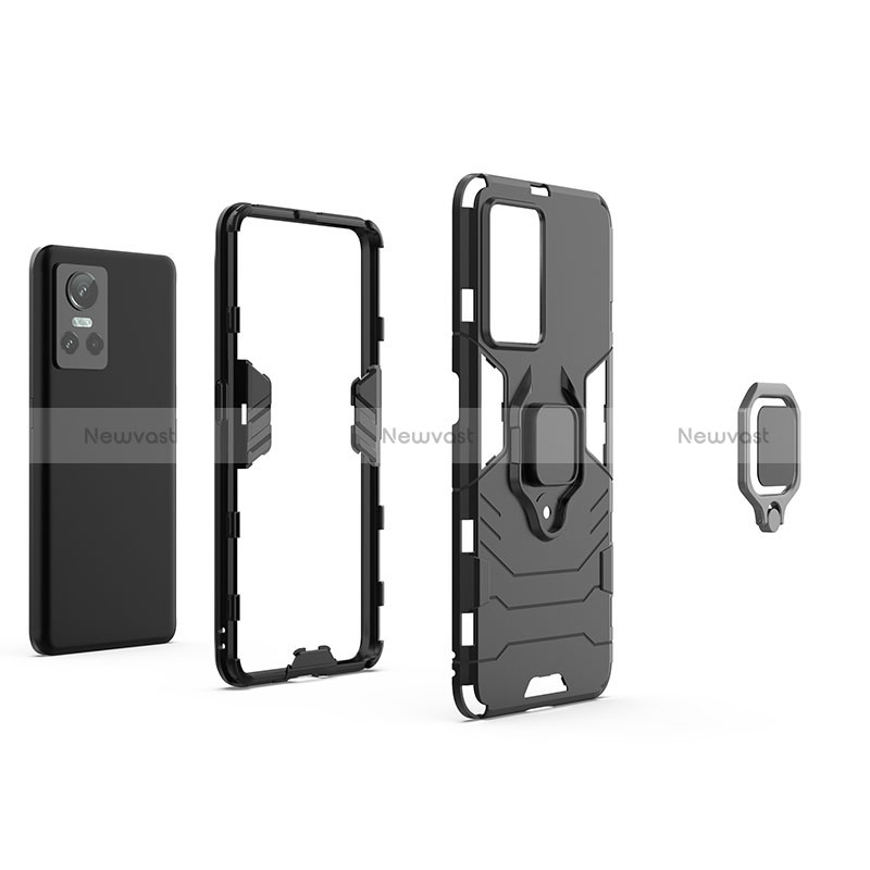 Silicone Matte Finish and Plastic Back Cover Case with Magnetic Finger Ring Stand KC2 for Realme GT Neo3 5G