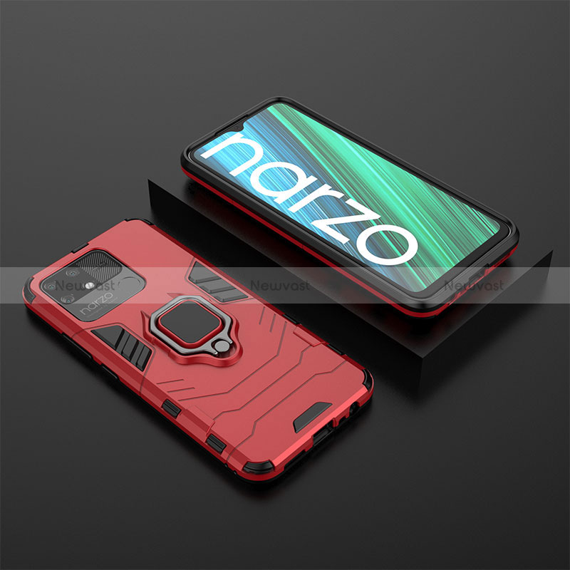 Silicone Matte Finish and Plastic Back Cover Case with Magnetic Finger Ring Stand KC2 for Realme Narzo 50A