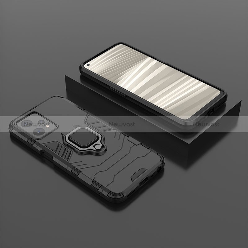 Silicone Matte Finish and Plastic Back Cover Case with Magnetic Finger Ring Stand KC2 for Realme Q5 5G