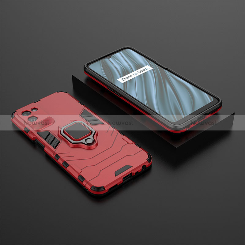 Silicone Matte Finish and Plastic Back Cover Case with Magnetic Finger Ring Stand KC2 for Realme V11 5G