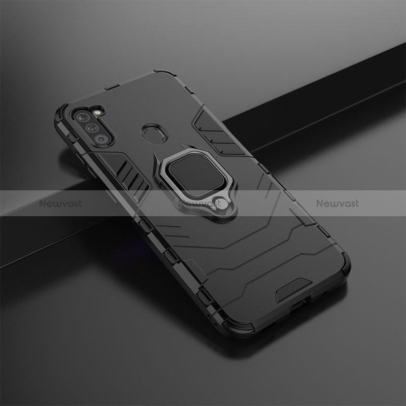 Silicone Matte Finish and Plastic Back Cover Case with Magnetic Finger Ring Stand KC2 for Samsung Galaxy A11