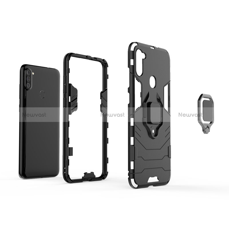 Silicone Matte Finish and Plastic Back Cover Case with Magnetic Finger Ring Stand KC2 for Samsung Galaxy A11