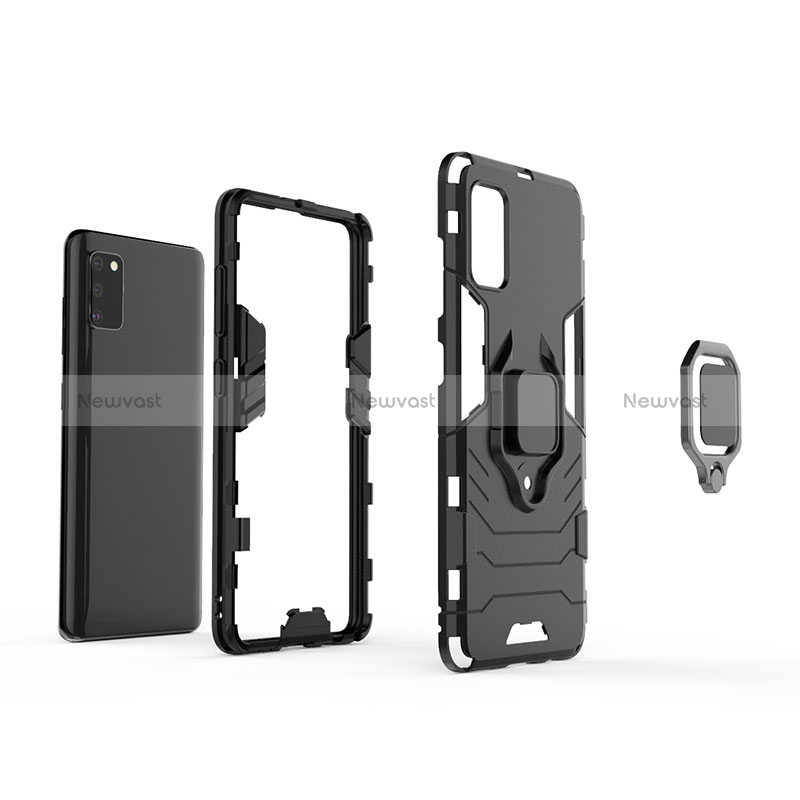 Silicone Matte Finish and Plastic Back Cover Case with Magnetic Finger Ring Stand KC2 for Samsung Galaxy A41