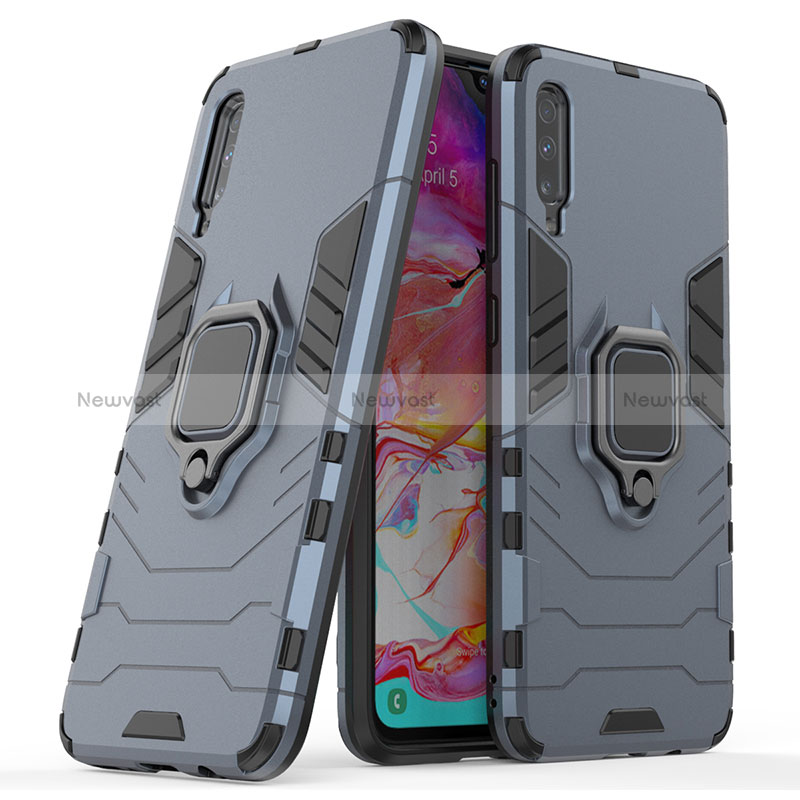 Silicone Matte Finish and Plastic Back Cover Case with Magnetic Finger Ring Stand KC2 for Samsung Galaxy A70