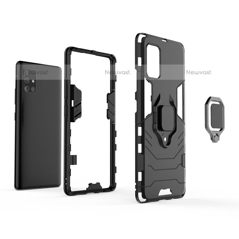 Silicone Matte Finish and Plastic Back Cover Case with Magnetic Finger Ring Stand KC2 for Samsung Galaxy A71 4G A715