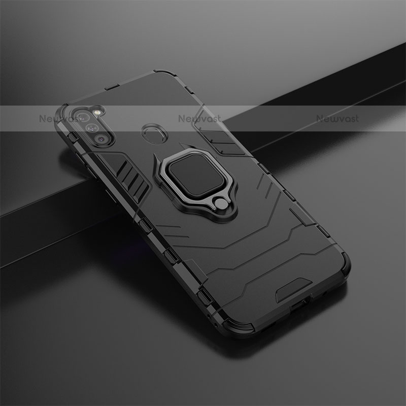 Silicone Matte Finish and Plastic Back Cover Case with Magnetic Finger Ring Stand KC2 for Samsung Galaxy M11