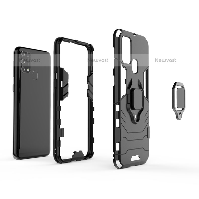 Silicone Matte Finish and Plastic Back Cover Case with Magnetic Finger Ring Stand KC2 for Samsung Galaxy M31