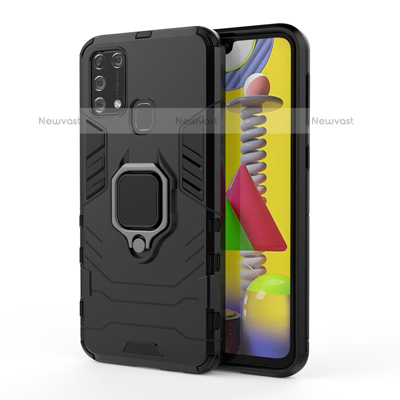 Silicone Matte Finish and Plastic Back Cover Case with Magnetic Finger Ring Stand KC2 for Samsung Galaxy M31