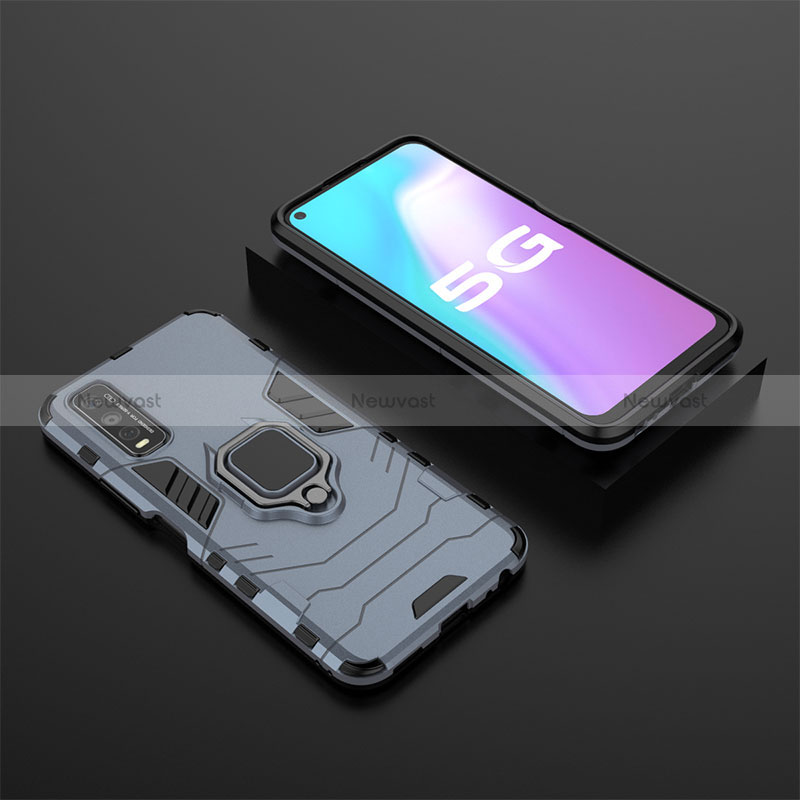 Silicone Matte Finish and Plastic Back Cover Case with Magnetic Finger Ring Stand KC2 for Vivo iQOO U1