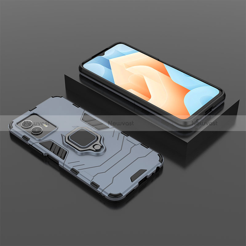 Silicone Matte Finish and Plastic Back Cover Case with Magnetic Finger Ring Stand KC2 for Vivo iQOO U5 5G