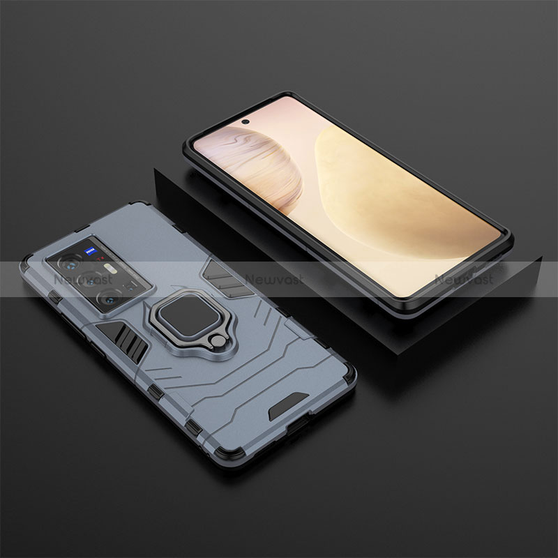 Silicone Matte Finish and Plastic Back Cover Case with Magnetic Finger Ring Stand KC2 for Vivo X70 Pro+ Plus 5G