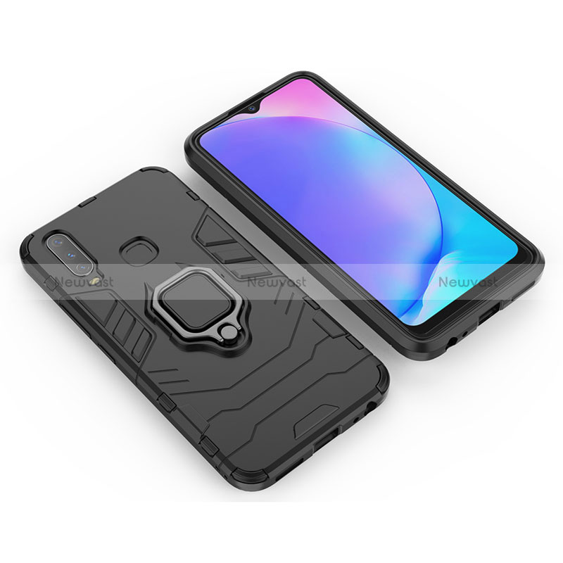 Silicone Matte Finish and Plastic Back Cover Case with Magnetic Finger Ring Stand KC2 for Vivo Y11