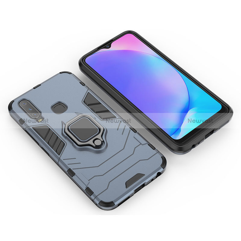 Silicone Matte Finish and Plastic Back Cover Case with Magnetic Finger Ring Stand KC2 for Vivo Y12