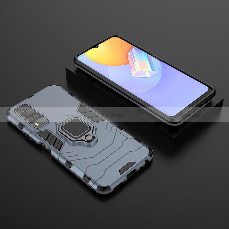 Silicone Matte Finish and Plastic Back Cover Case with Magnetic Finger Ring Stand KC2 for Vivo Y31 (2021)