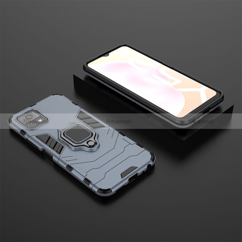 Silicone Matte Finish and Plastic Back Cover Case with Magnetic Finger Ring Stand KC2 for Vivo Y52s 5G