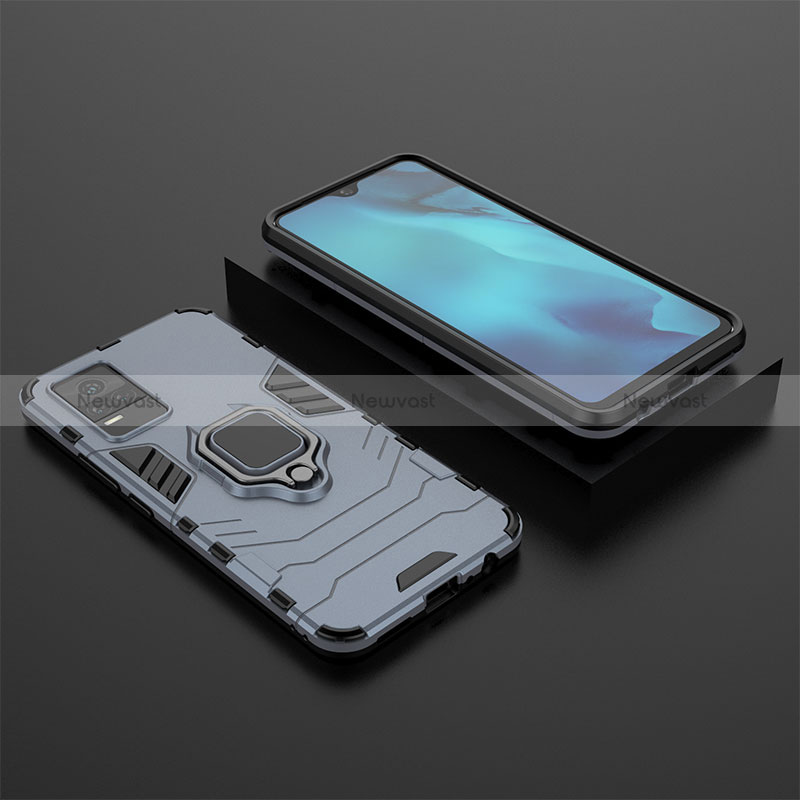 Silicone Matte Finish and Plastic Back Cover Case with Magnetic Finger Ring Stand KC2 for Vivo Y73 (2021)