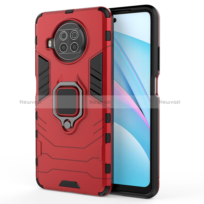 Silicone Matte Finish and Plastic Back Cover Case with Magnetic Finger Ring Stand KC2 for Xiaomi Mi 10i 5G