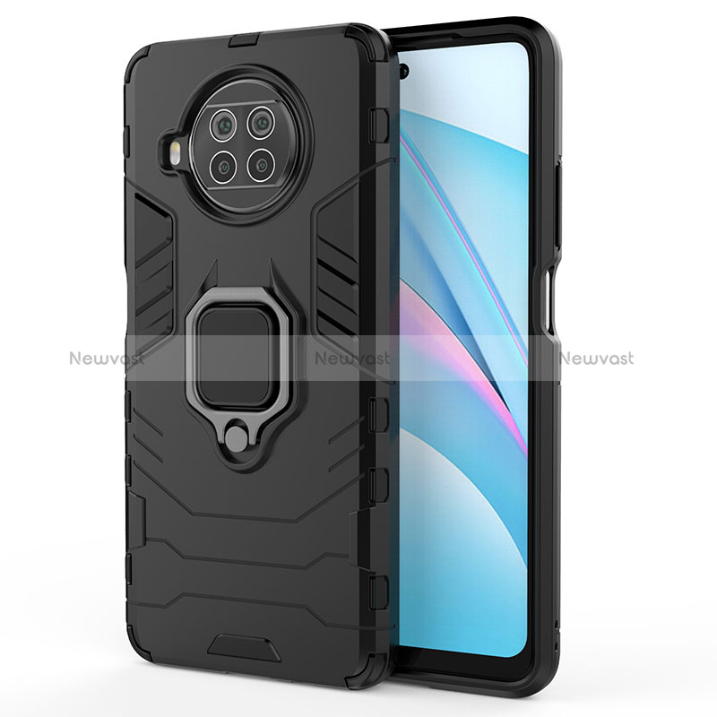 Silicone Matte Finish and Plastic Back Cover Case with Magnetic Finger Ring Stand KC2 for Xiaomi Mi 10i 5G Black