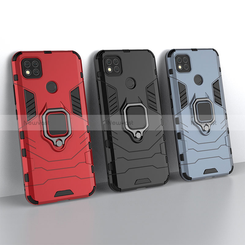 Silicone Matte Finish and Plastic Back Cover Case with Magnetic Finger Ring Stand KC2 for Xiaomi POCO C3