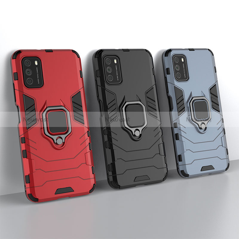 Silicone Matte Finish and Plastic Back Cover Case with Magnetic Finger Ring Stand KC2 for Xiaomi Poco M3