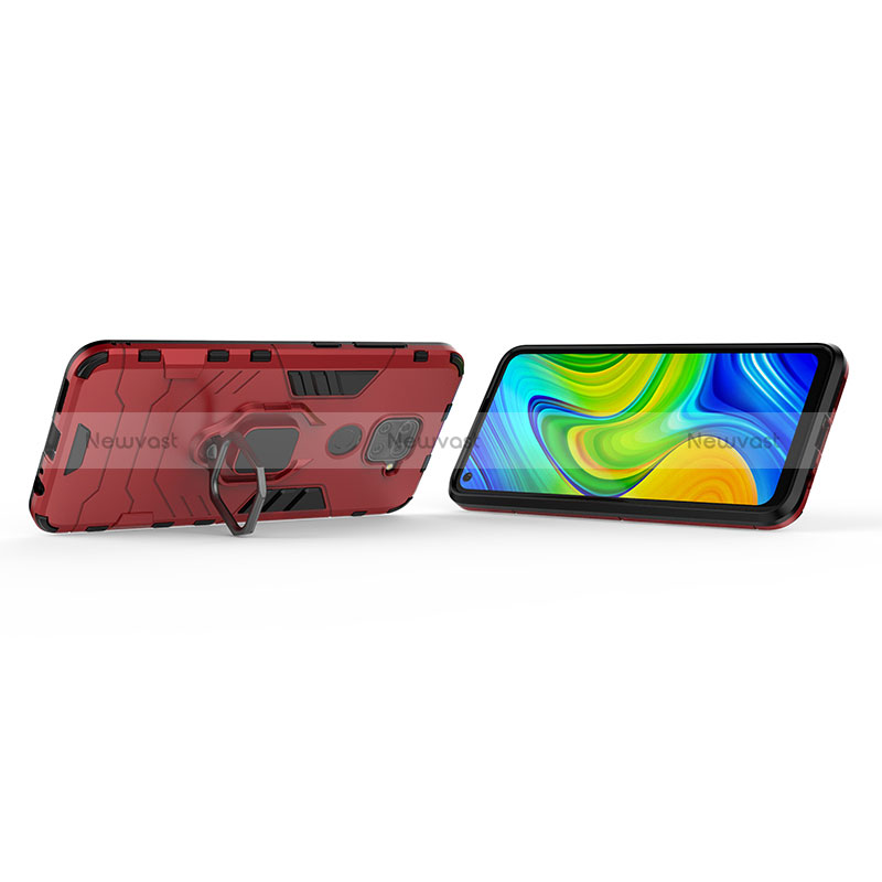 Silicone Matte Finish and Plastic Back Cover Case with Magnetic Finger Ring Stand KC2 for Xiaomi Redmi 10X 4G