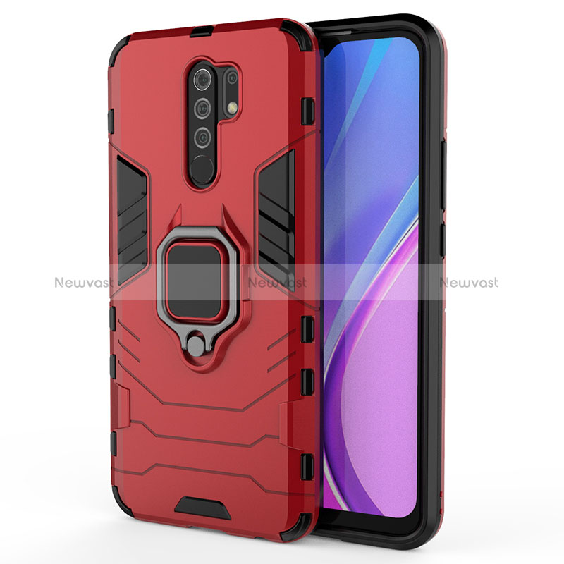 Silicone Matte Finish and Plastic Back Cover Case with Magnetic Finger Ring Stand KC2 for Xiaomi Redmi 9