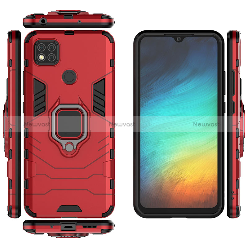 Silicone Matte Finish and Plastic Back Cover Case with Magnetic Finger Ring Stand KC2 for Xiaomi Redmi 9 Activ