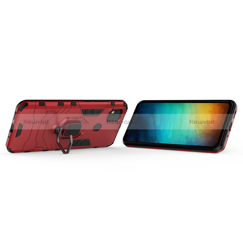 Silicone Matte Finish and Plastic Back Cover Case with Magnetic Finger Ring Stand KC2 for Xiaomi Redmi 9 Activ