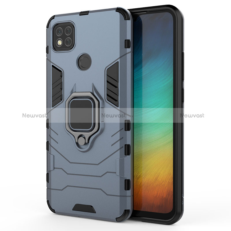 Silicone Matte Finish and Plastic Back Cover Case with Magnetic Finger Ring Stand KC2 for Xiaomi Redmi 9C NFC