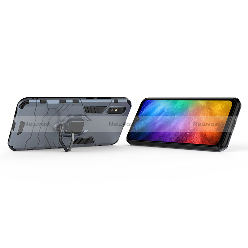 Silicone Matte Finish and Plastic Back Cover Case with Magnetic Finger Ring Stand KC2 for Xiaomi Redmi 9i