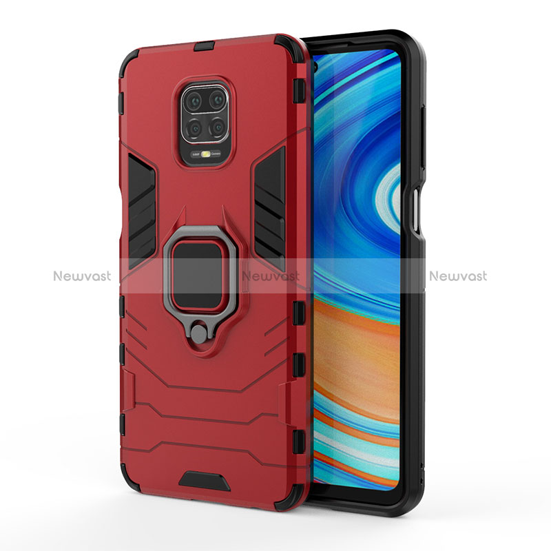 Silicone Matte Finish and Plastic Back Cover Case with Magnetic Finger Ring Stand KC2 for Xiaomi Redmi Note 9 Pro