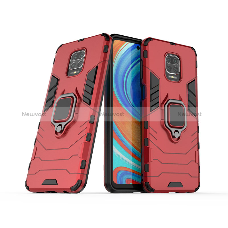 Silicone Matte Finish and Plastic Back Cover Case with Magnetic Finger Ring Stand KC2 for Xiaomi Redmi Note 9 Pro Max