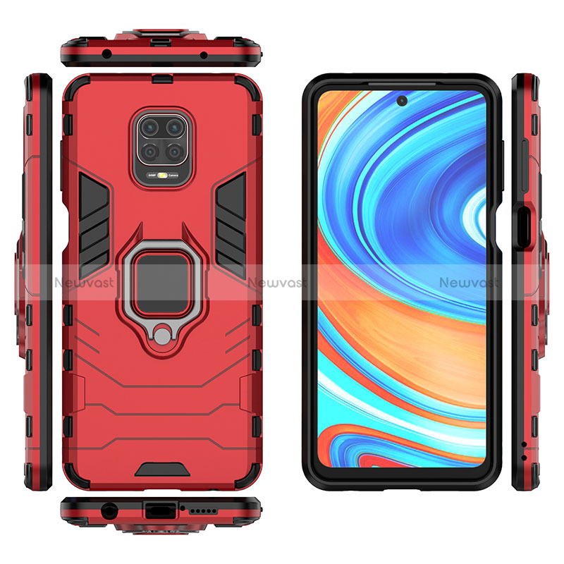 Silicone Matte Finish and Plastic Back Cover Case with Magnetic Finger Ring Stand KC2 for Xiaomi Redmi Note 9S