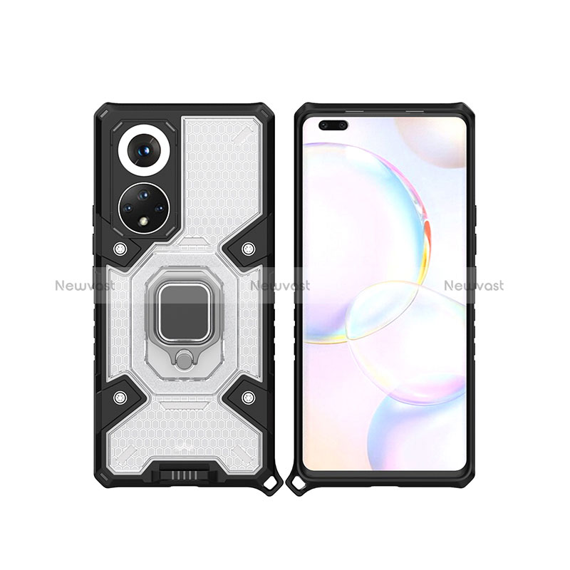 Silicone Matte Finish and Plastic Back Cover Case with Magnetic Finger Ring Stand KC3 for Huawei Honor 50 Pro 5G