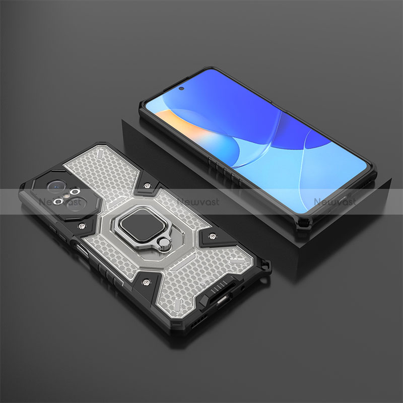 Silicone Matte Finish and Plastic Back Cover Case with Magnetic Finger Ring Stand KC3 for Huawei Honor 50 SE 5G