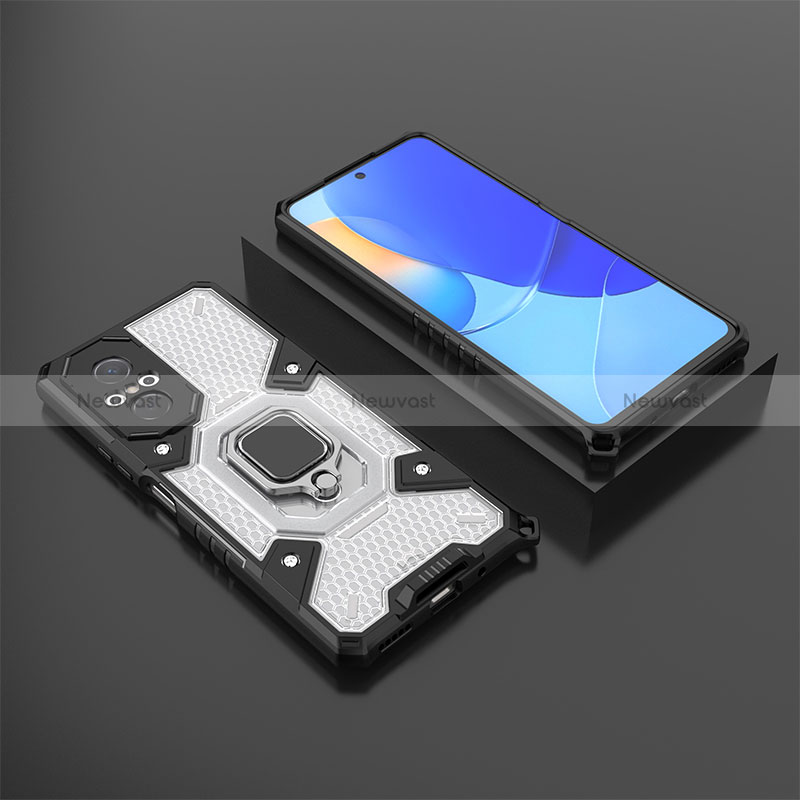 Silicone Matte Finish and Plastic Back Cover Case with Magnetic Finger Ring Stand KC3 for Huawei Nova 9 SE