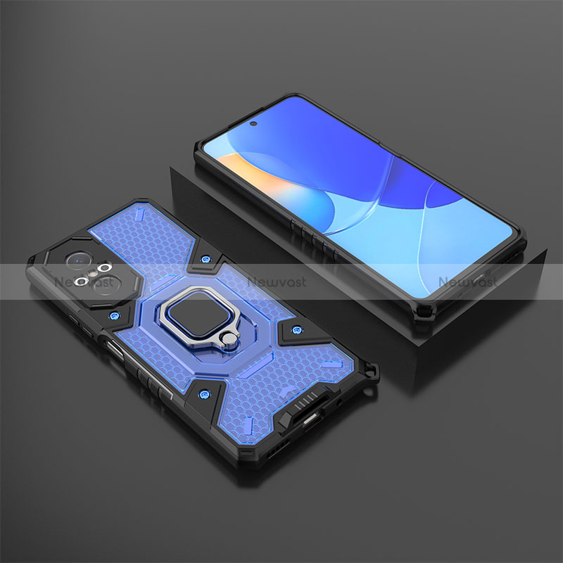 Silicone Matte Finish and Plastic Back Cover Case with Magnetic Finger Ring Stand KC3 for Huawei Nova 9 SE