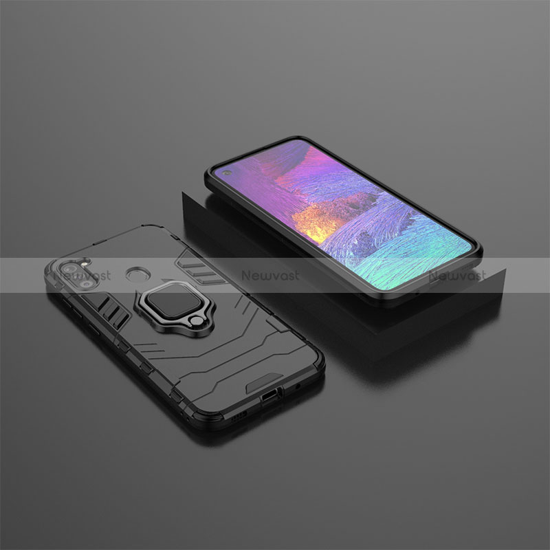 Silicone Matte Finish and Plastic Back Cover Case with Magnetic Finger Ring Stand KC3 for Samsung Galaxy A11
