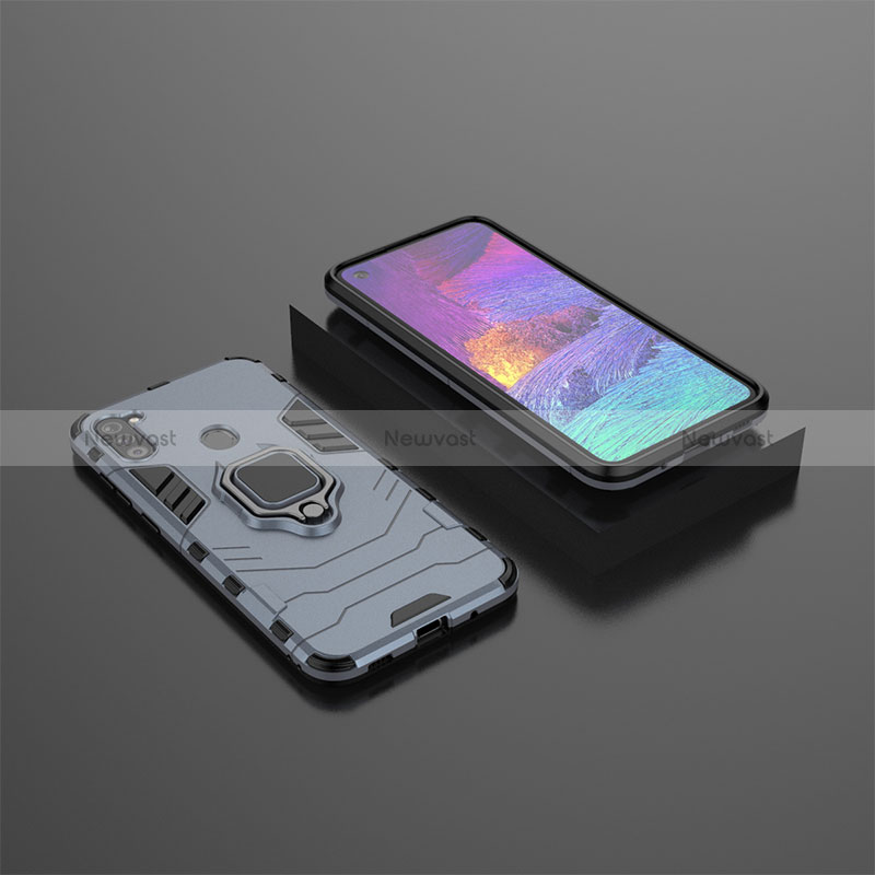 Silicone Matte Finish and Plastic Back Cover Case with Magnetic Finger Ring Stand KC3 for Samsung Galaxy A11