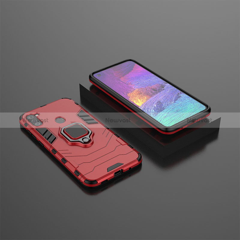 Silicone Matte Finish and Plastic Back Cover Case with Magnetic Finger Ring Stand KC3 for Samsung Galaxy A11 Red