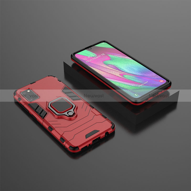 Silicone Matte Finish and Plastic Back Cover Case with Magnetic Finger Ring Stand KC3 for Samsung Galaxy A41 Red