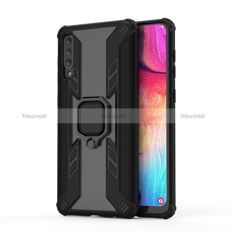 Silicone Matte Finish and Plastic Back Cover Case with Magnetic Finger Ring Stand KC3 for Samsung Galaxy A50S