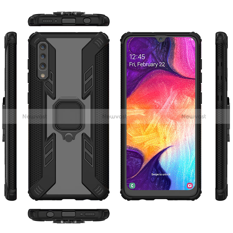 Silicone Matte Finish and Plastic Back Cover Case with Magnetic Finger Ring Stand KC3 for Samsung Galaxy A50S