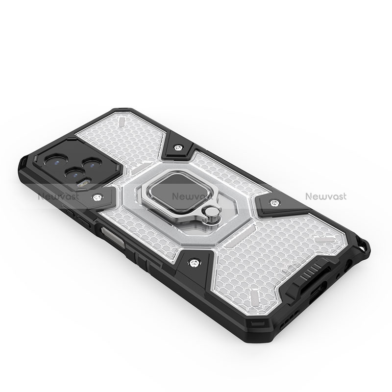 Silicone Matte Finish and Plastic Back Cover Case with Magnetic Finger Ring Stand KC3 for Vivo Y21