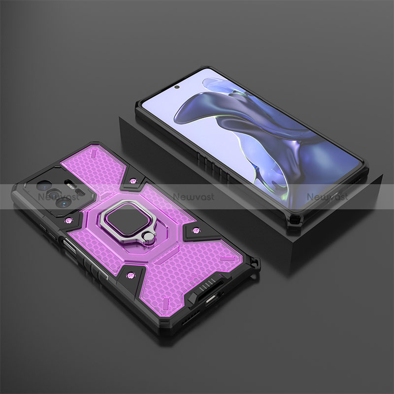 Silicone Matte Finish and Plastic Back Cover Case with Magnetic Finger Ring Stand KC3 for Xiaomi Mi 11T 5G