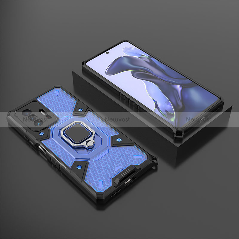 Silicone Matte Finish and Plastic Back Cover Case with Magnetic Finger Ring Stand KC3 for Xiaomi Mi 11T Pro 5G