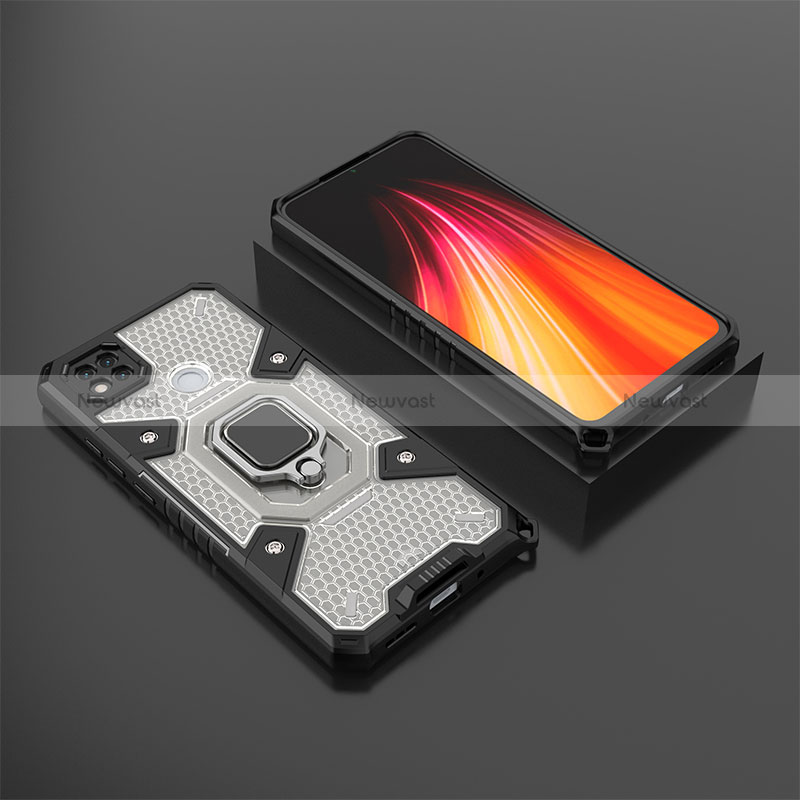 Silicone Matte Finish and Plastic Back Cover Case with Magnetic Finger Ring Stand KC3 for Xiaomi POCO C3 Black