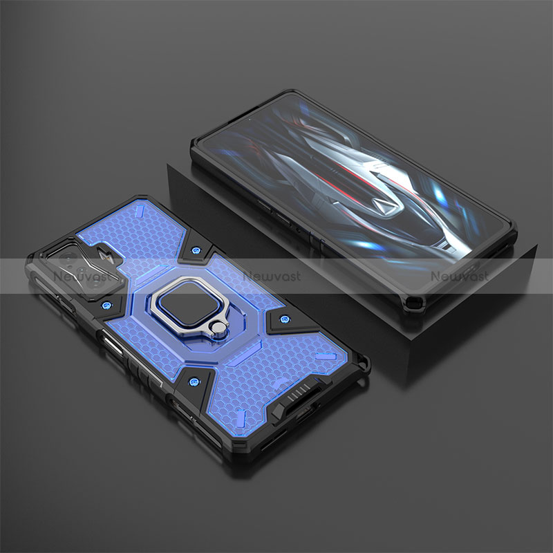 Silicone Matte Finish and Plastic Back Cover Case with Magnetic Finger Ring Stand KC3 for Xiaomi Poco F4 GT 5G